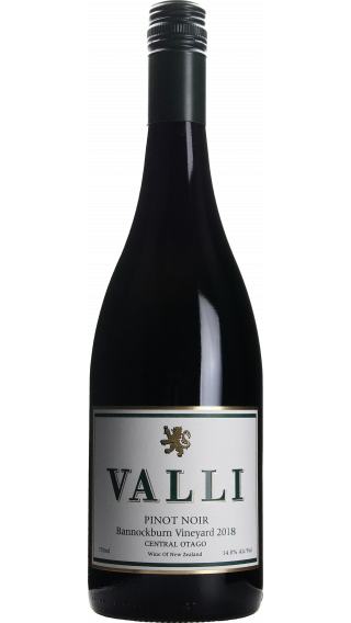 Bottle of Valli Bannockburn Vineyard Pinot Noir 2018 wine 750 ml