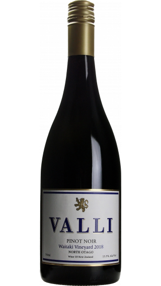 Bottle of Valli Waitaki Vineyard Pinot Noir 2018 wine 750 ml